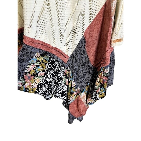 Oddy Knit Patchwork Top M Cream Handkerchief Tunic Boho Western Classic Chic 80s - Picture 3 of 10